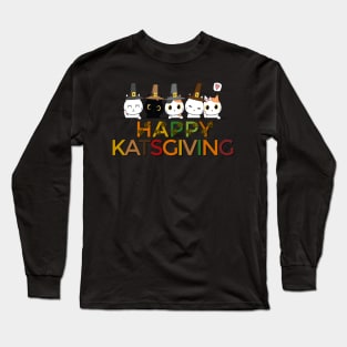 Happy Katsgiving Thanksgiving Cats Lovers Pilgrim Hat Long Sleeve T-Shirt